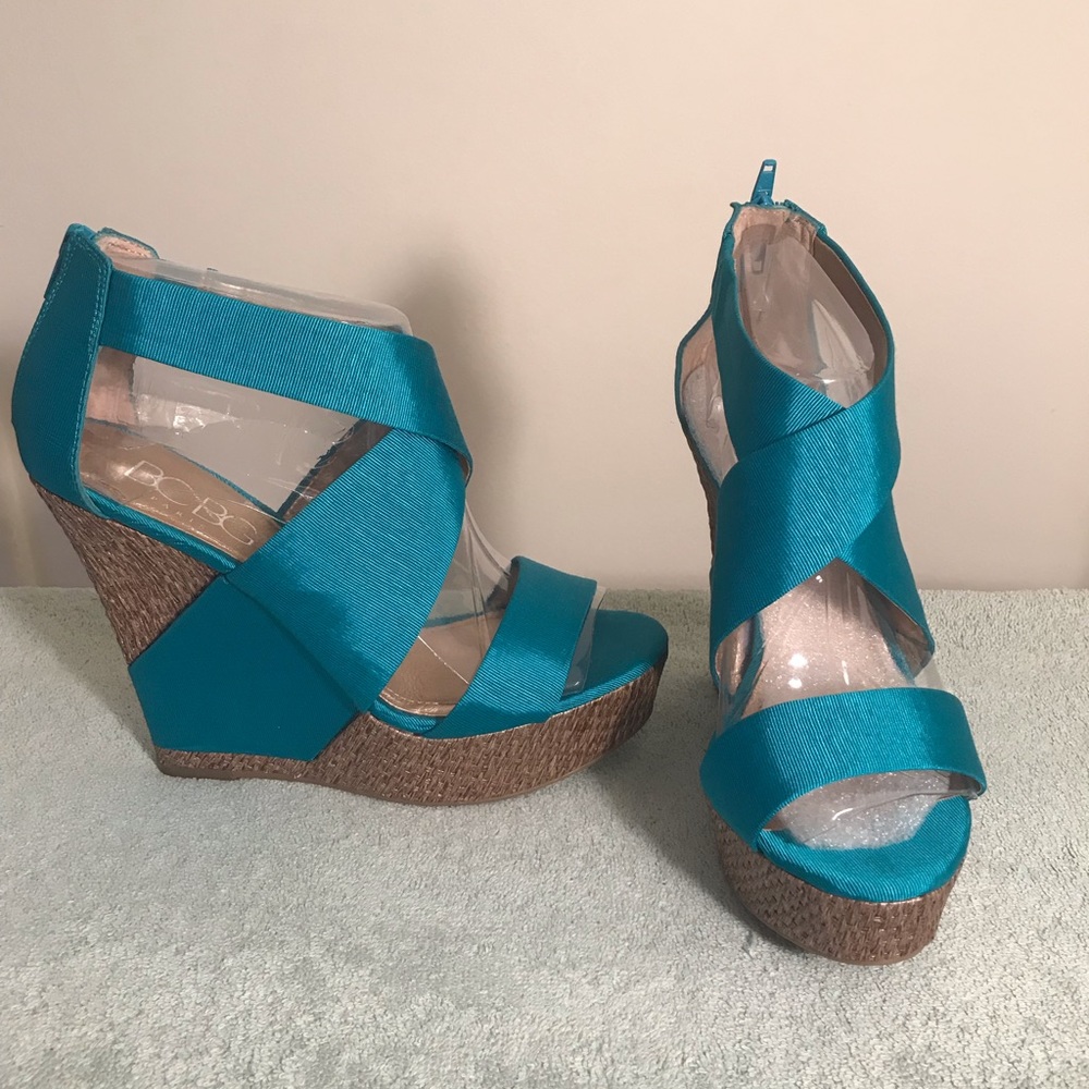 BCBG Paris teal wedges